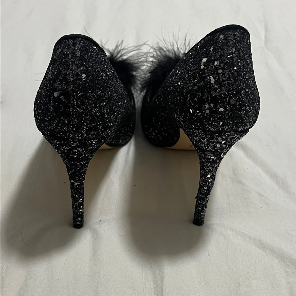 Mix No. 6 Black Glitter Heels with Feather Accent - Picture 2 of 4